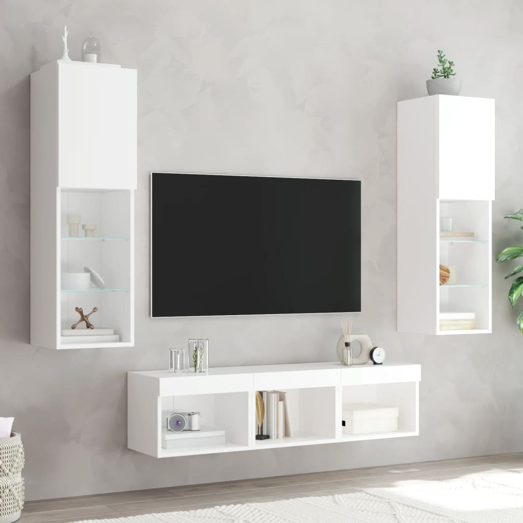 5Pcs móveis de parede p/ TV c/ leds derivados de madeira branco