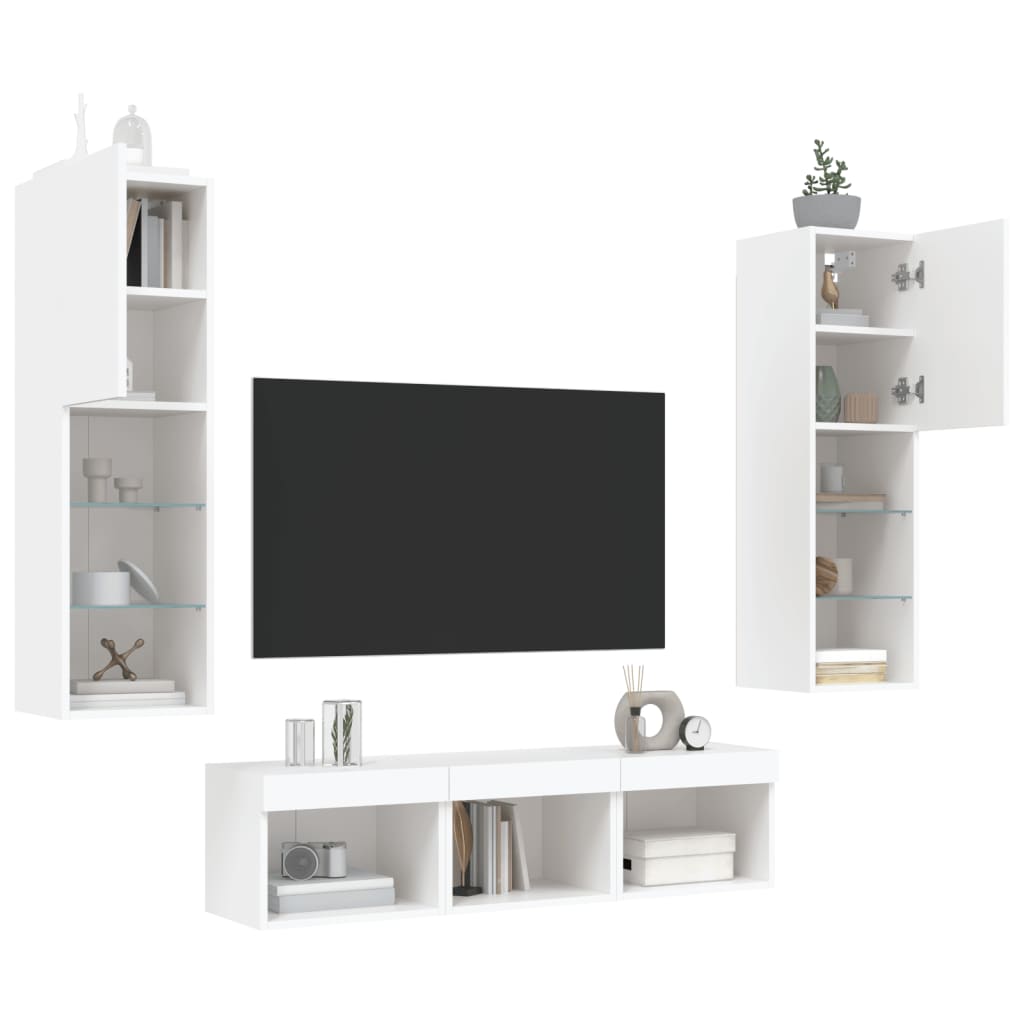 5Pcs móveis de parede p/ TV c/ leds derivados de madeira branco