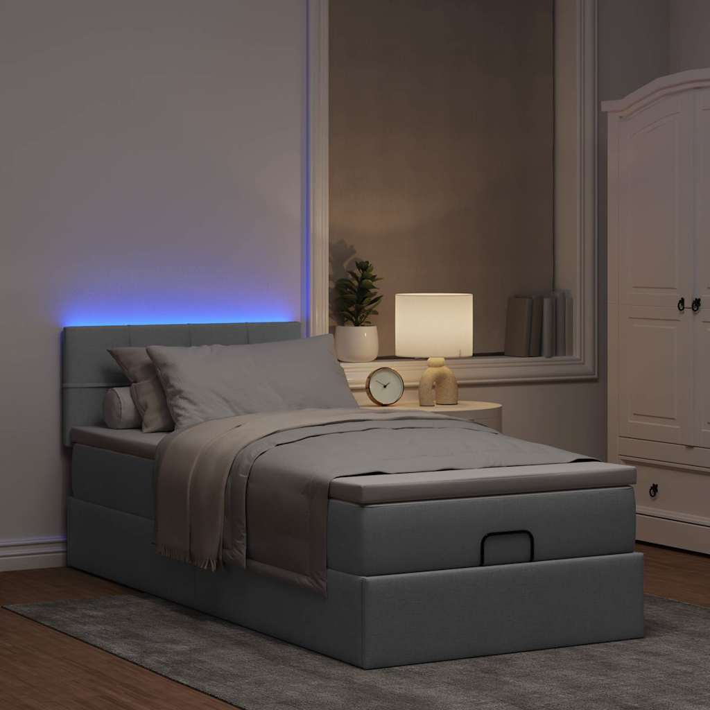 Cama otomana com colchão & leds 80x200cm tecido cinza-claro