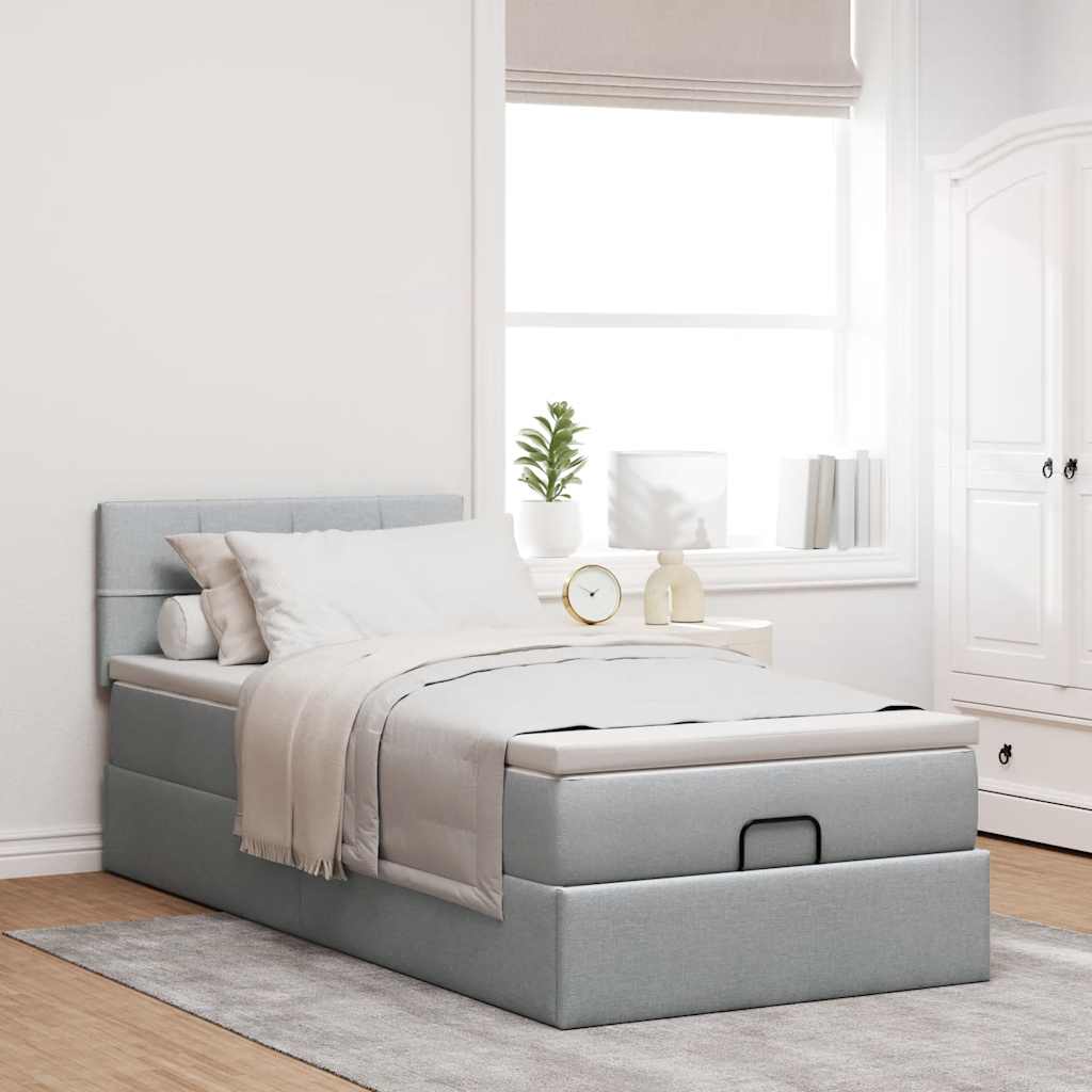 Cama otomana com colchão & leds 80x200cm tecido cinza-claro