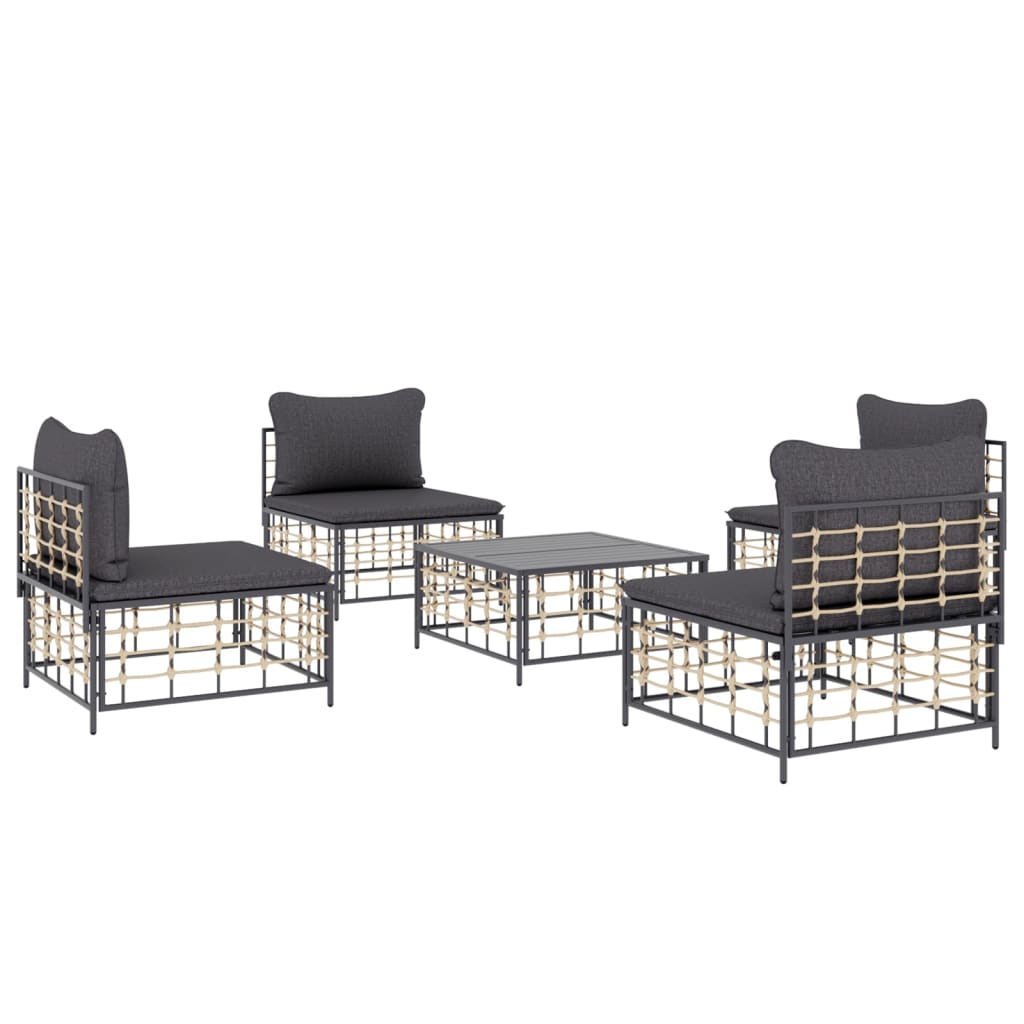 5 Pcs conjunto lounge de jardim c/ almofadões vime PE antracite