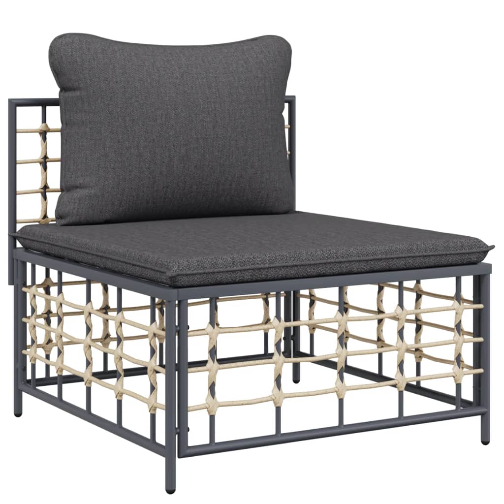 5 Pcs conjunto lounge de jardim c/ almofadões vime PE antracite
