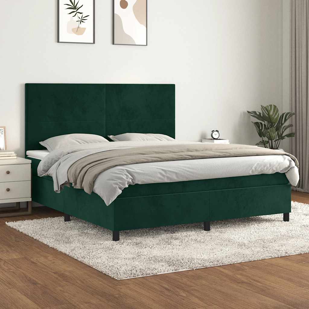 Cama com molas/colchão 180x200 cm veludo verde-escuro