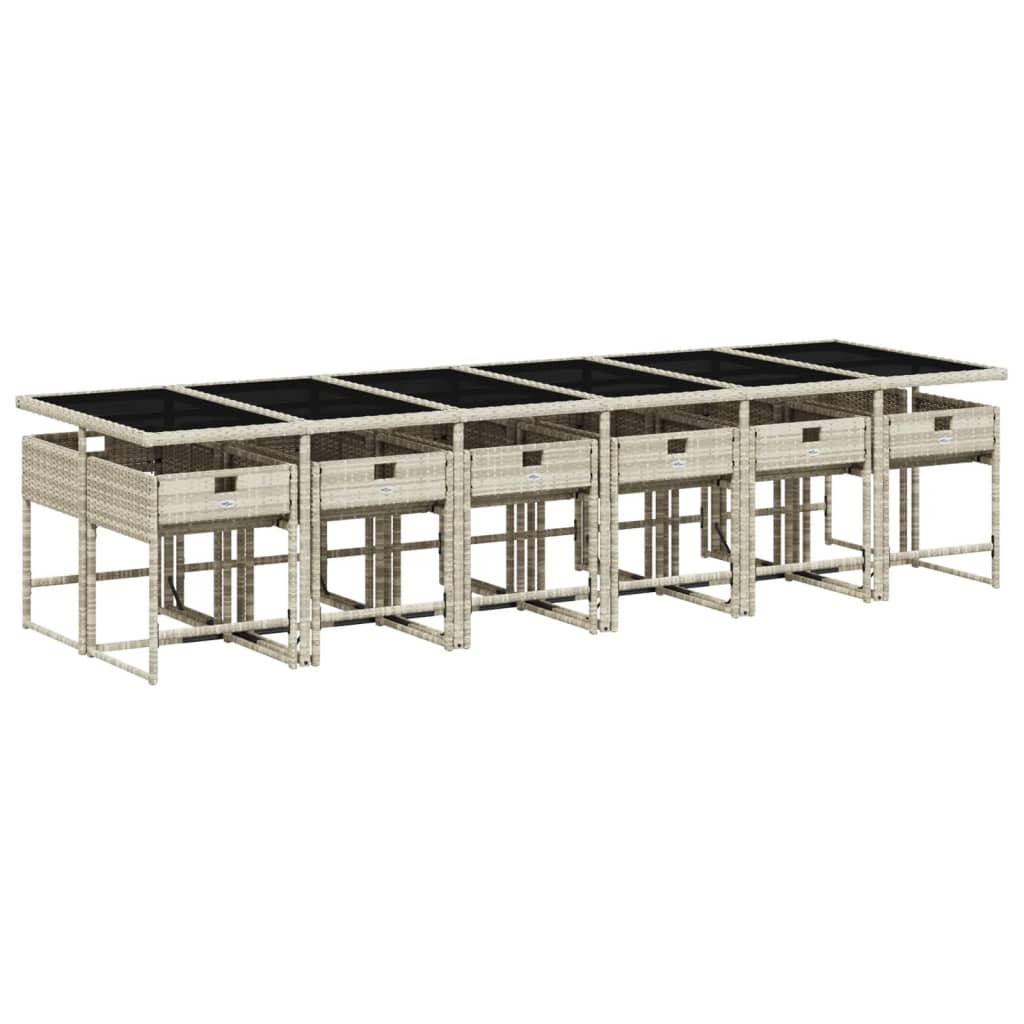 13 Pcs conj. jantar jardim c/ almofadões vime PE cinzento-claro