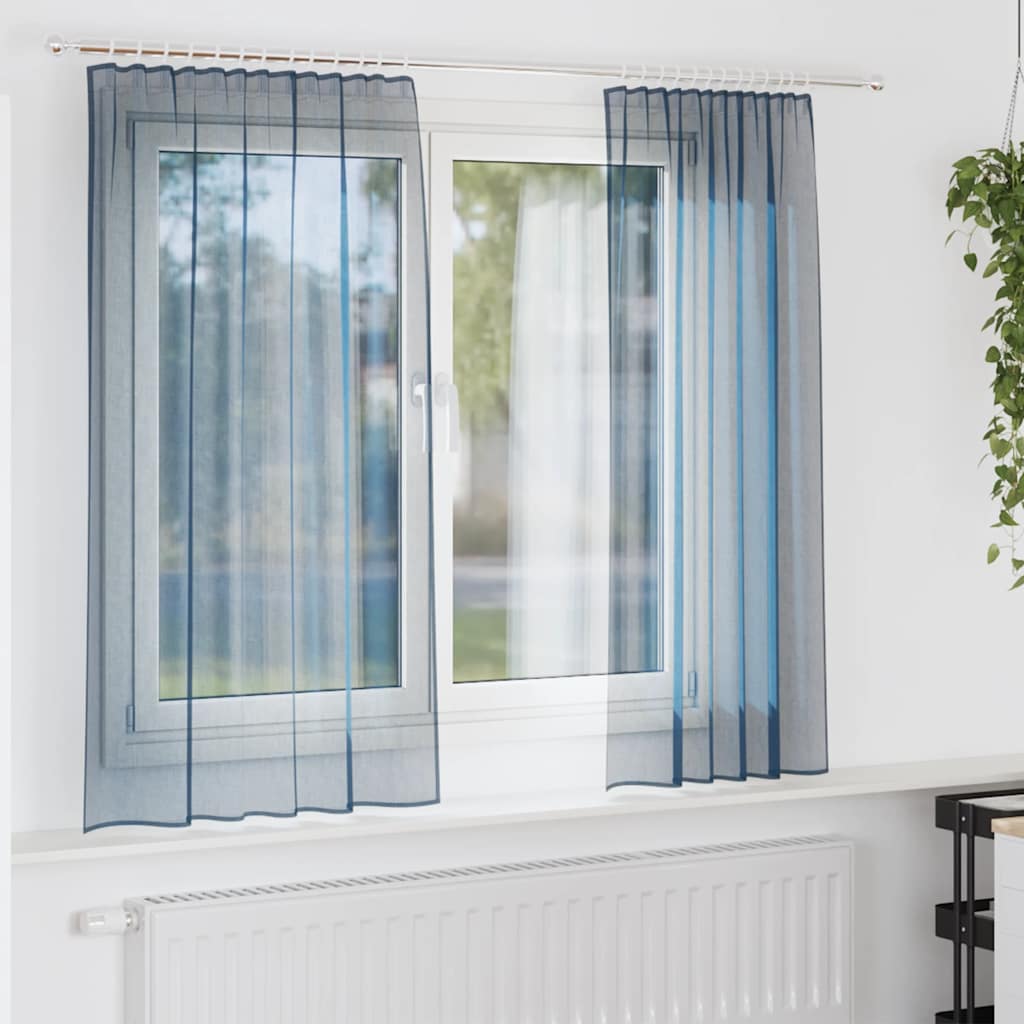 Cortinas de voile com bolsos para varão 2 pcs azul real