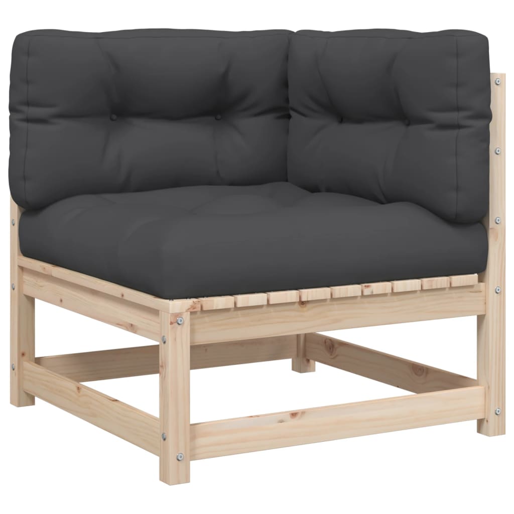 3 Pcs conjunto sofás de jardim c/ almofadões pinho maciço