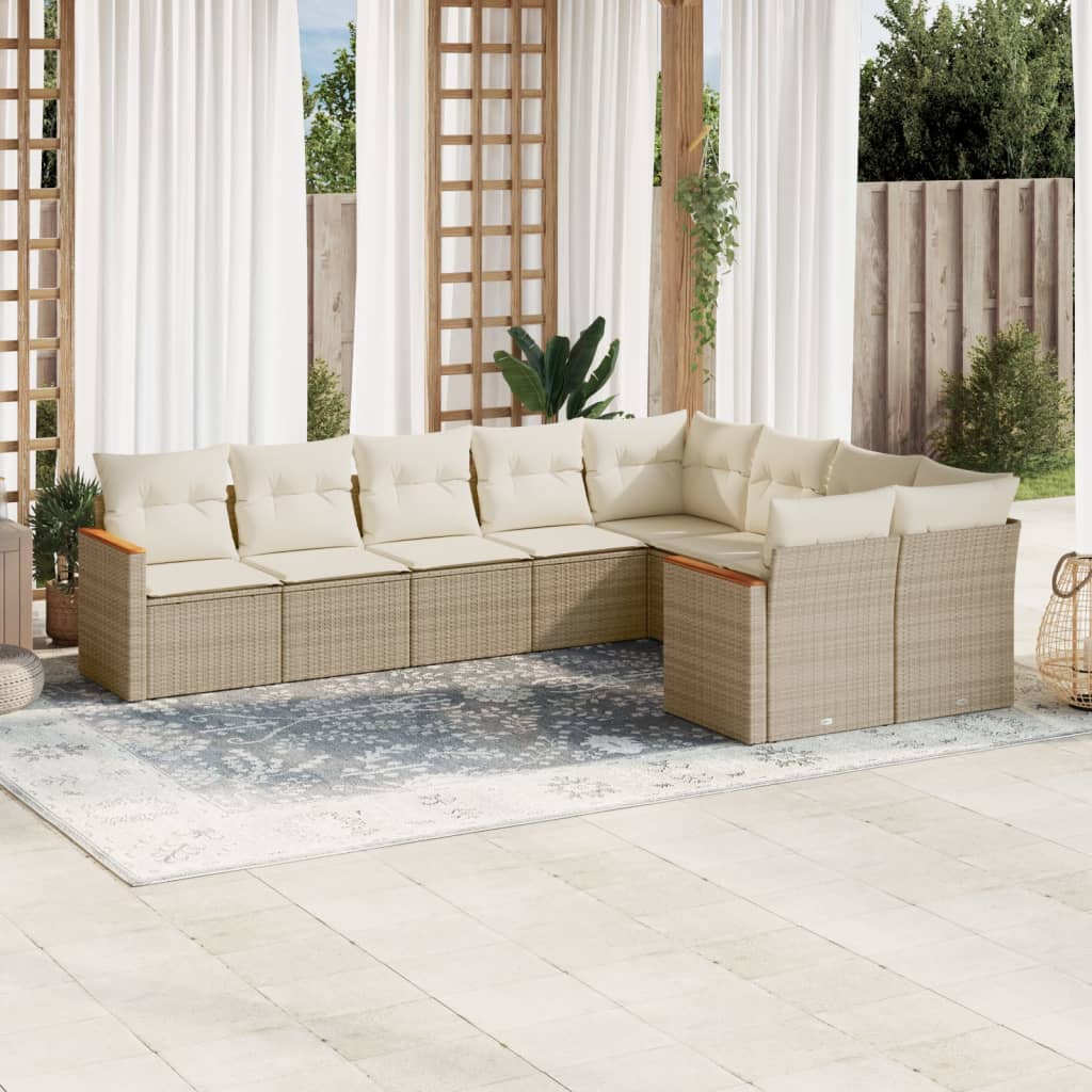 9 Pcs conjunto de sofás p/ jardim com almofadões vime PE bege
