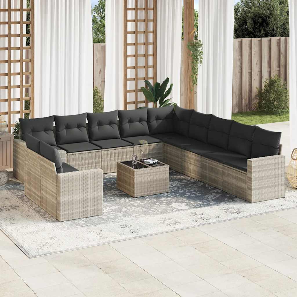 12 Pcs conj. sofás jardim com almofadões vime PE cinzento-claro