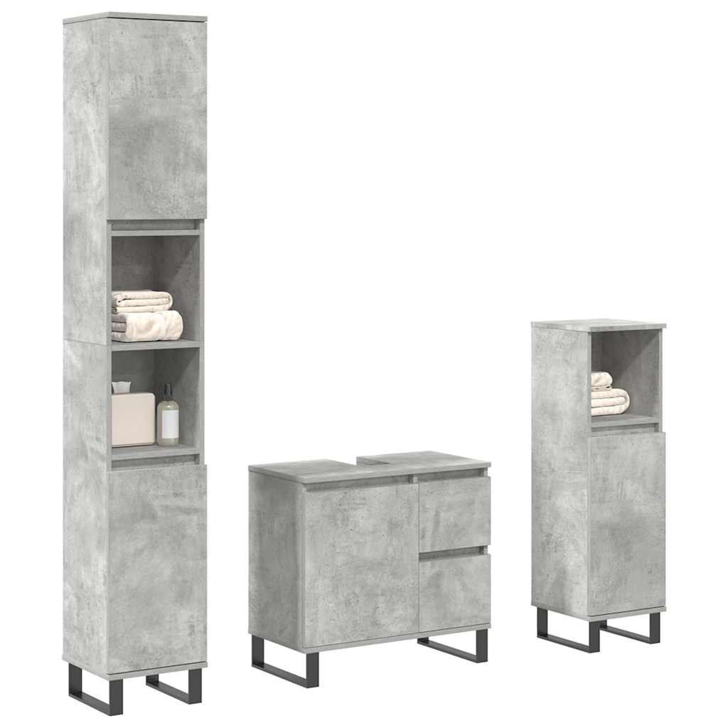 3 Pcs conj. móveis casa banho derivados madeira cinza cimento