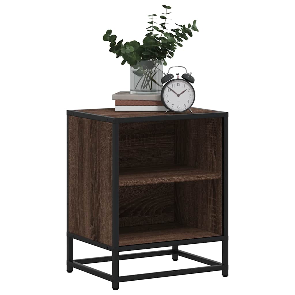 Mesa de cabeceira carvalho castanho 40x31x50 cm madeira e metal
