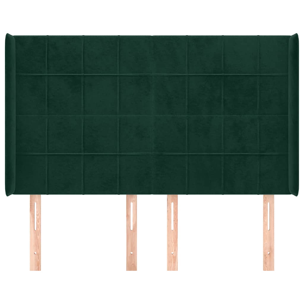 Cabeceira cama c/ abas veludo 147x16x118/128 cm verde-escuro