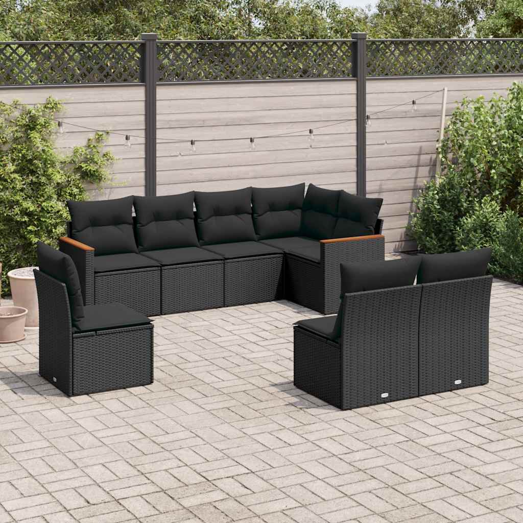 8 Pcs conjunto sofás de jardim com almofadões vime PE preto