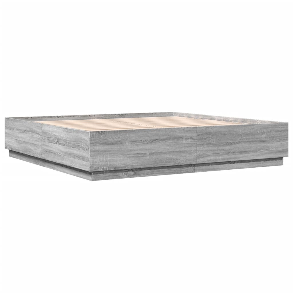 Estrutura de cama 200x200 cm derivados madeira cinzento sonoma