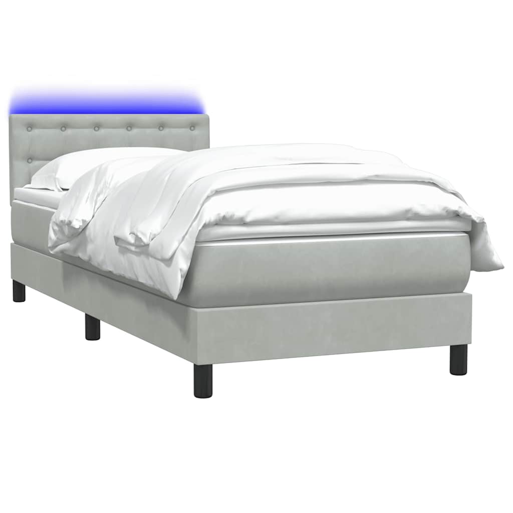 Cama box spring c/ colchão e LED cinzento-claro 80x220 cm veludo