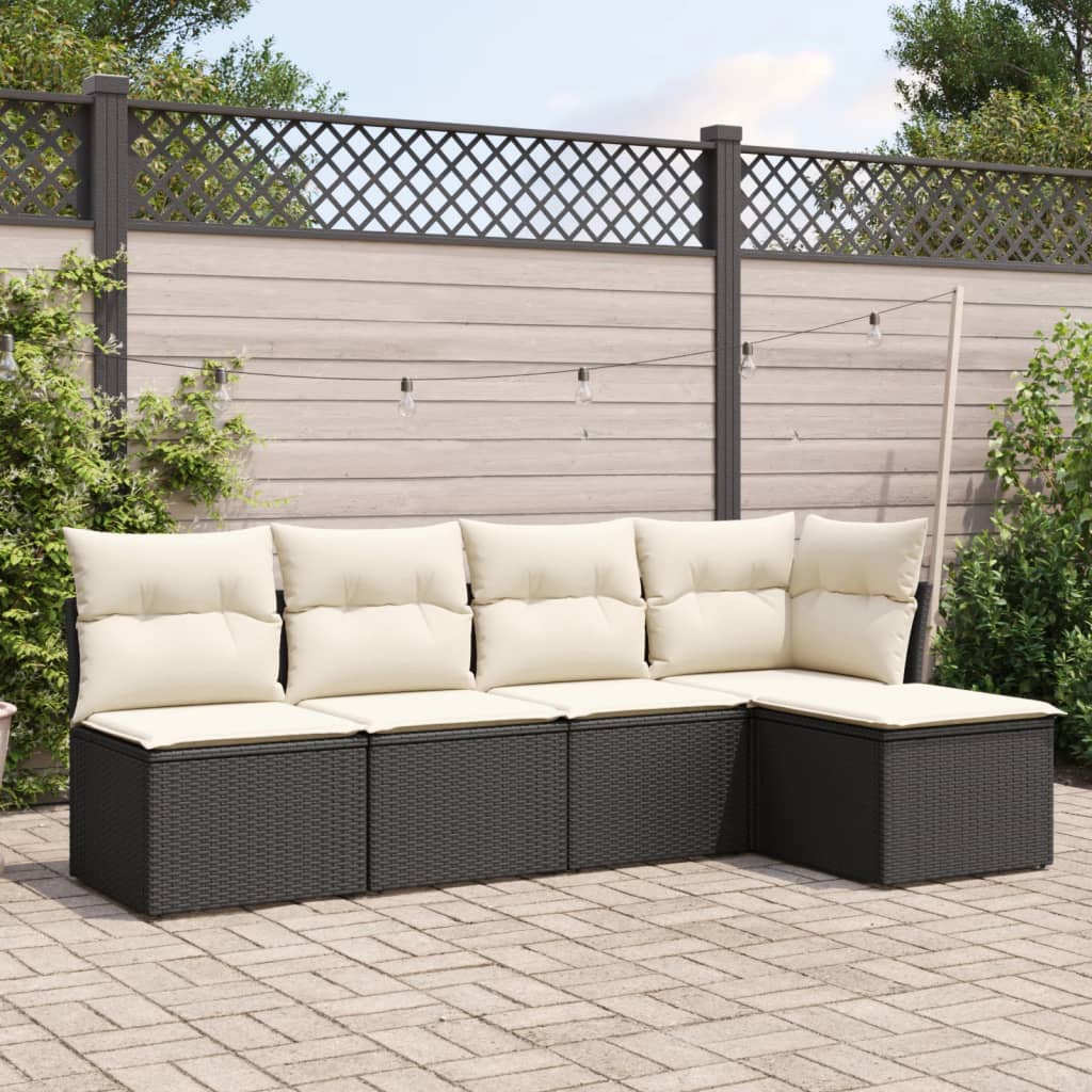 5 Pcs conjunto sofás de jardim com almofadões vime PE preto
