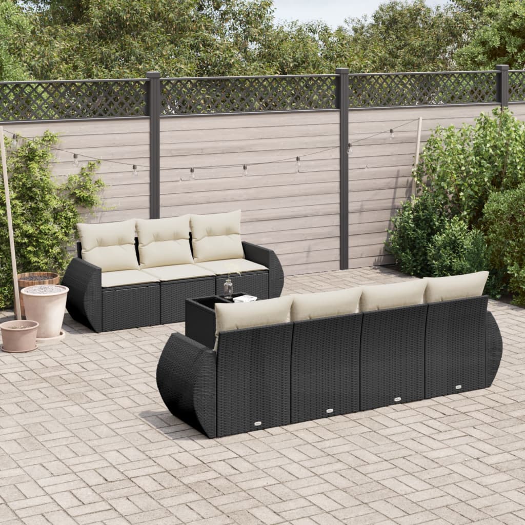 8 Pcs conjunto sofás de jardim com almofadões vime PE preto