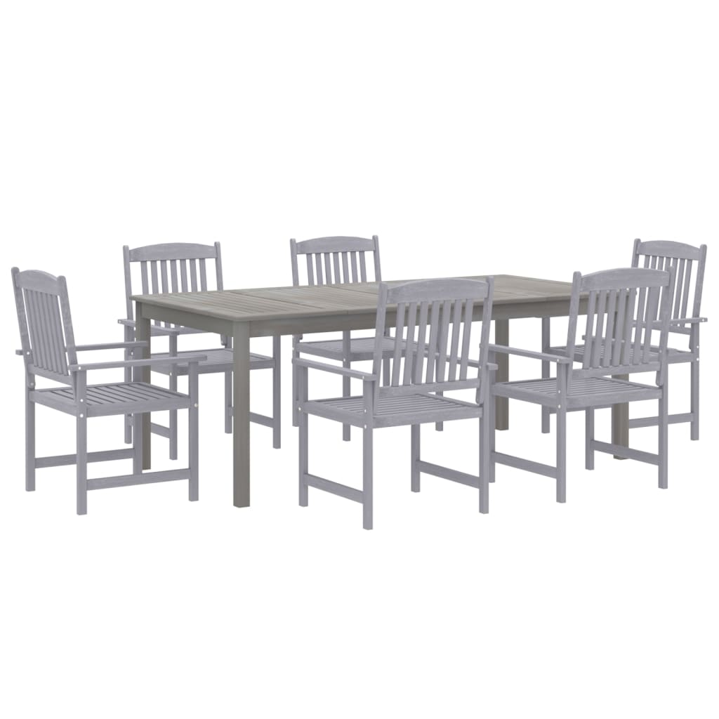7 Pcs conjunto de jantar p/ jardim acácia maciça cinzento
