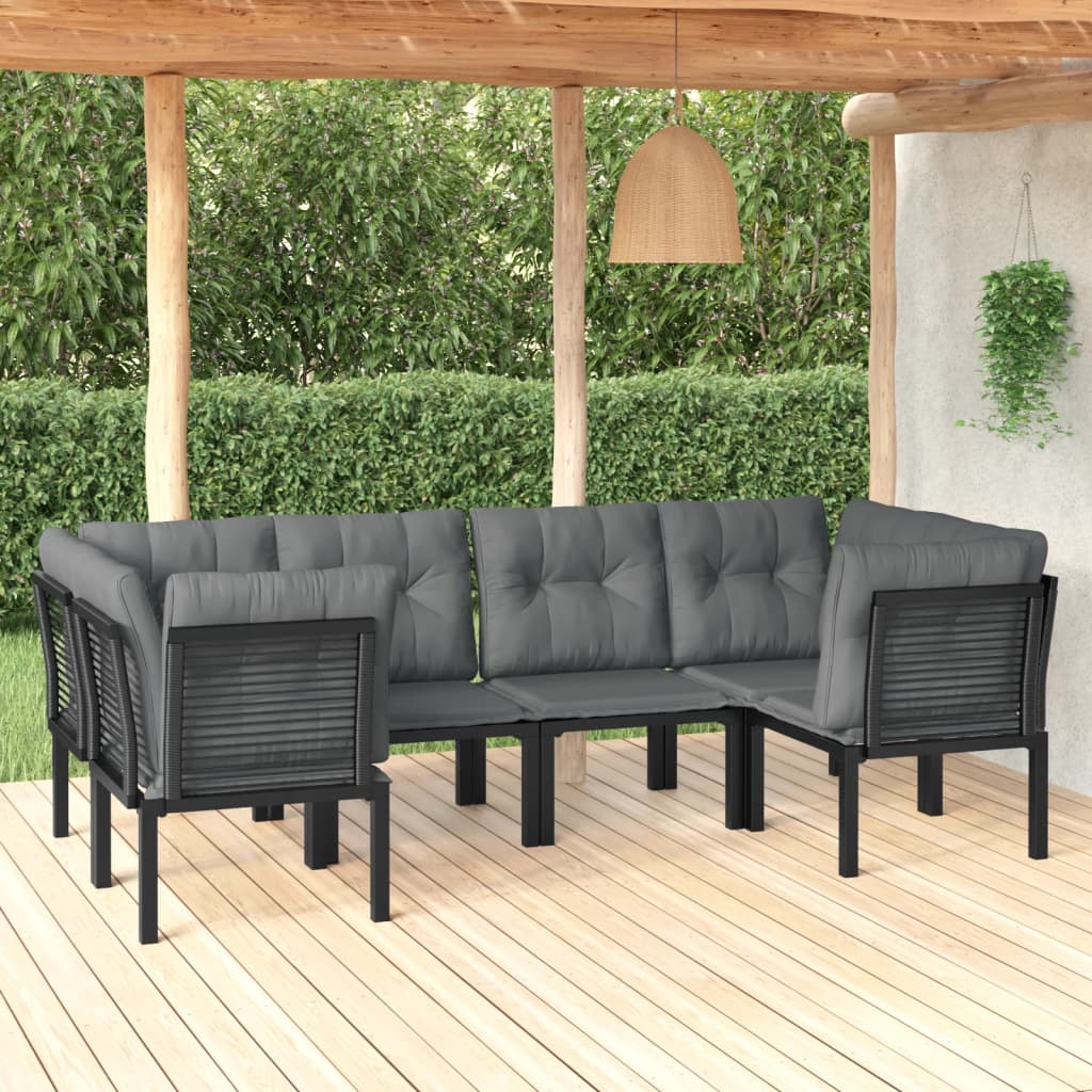 6 Pcs conjunto lounge de jardim vime PE preto e cinzento