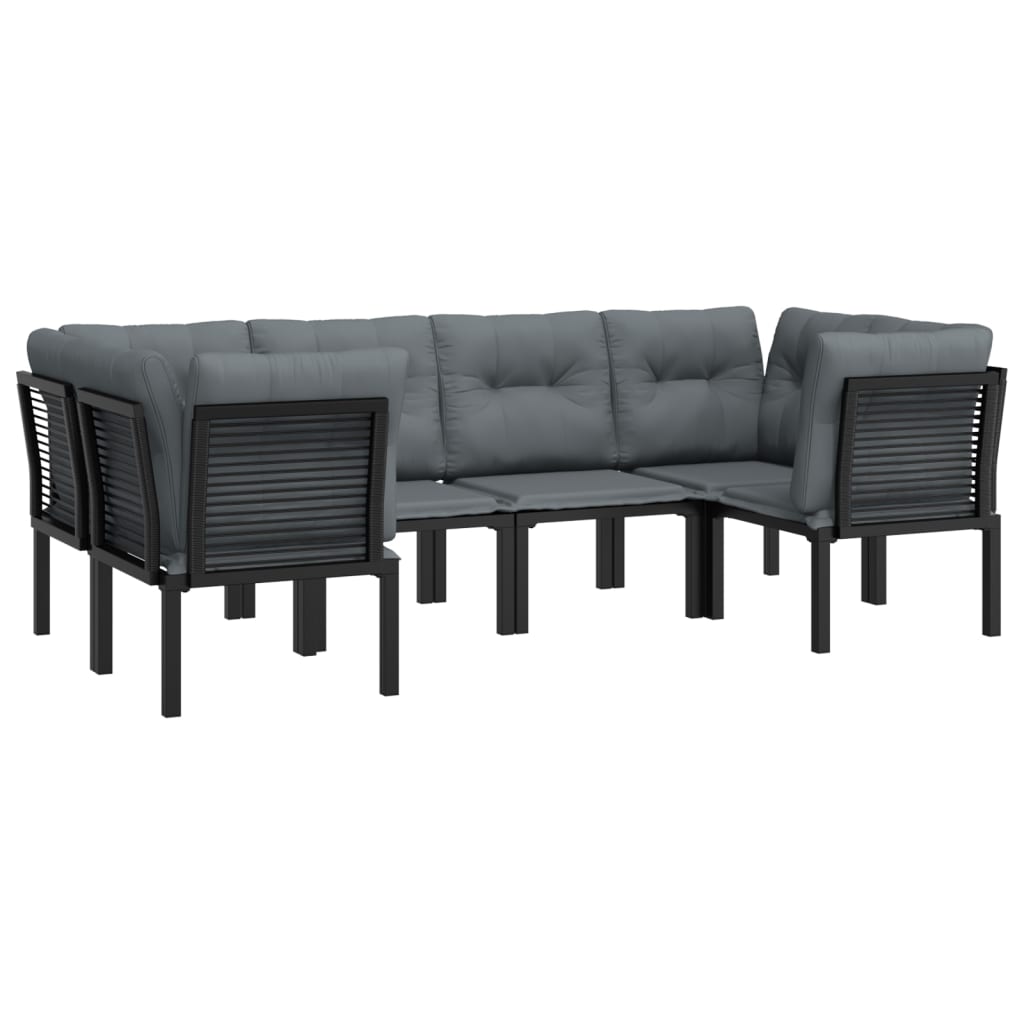 6 Pcs conjunto lounge de jardim vime PE preto e cinzento