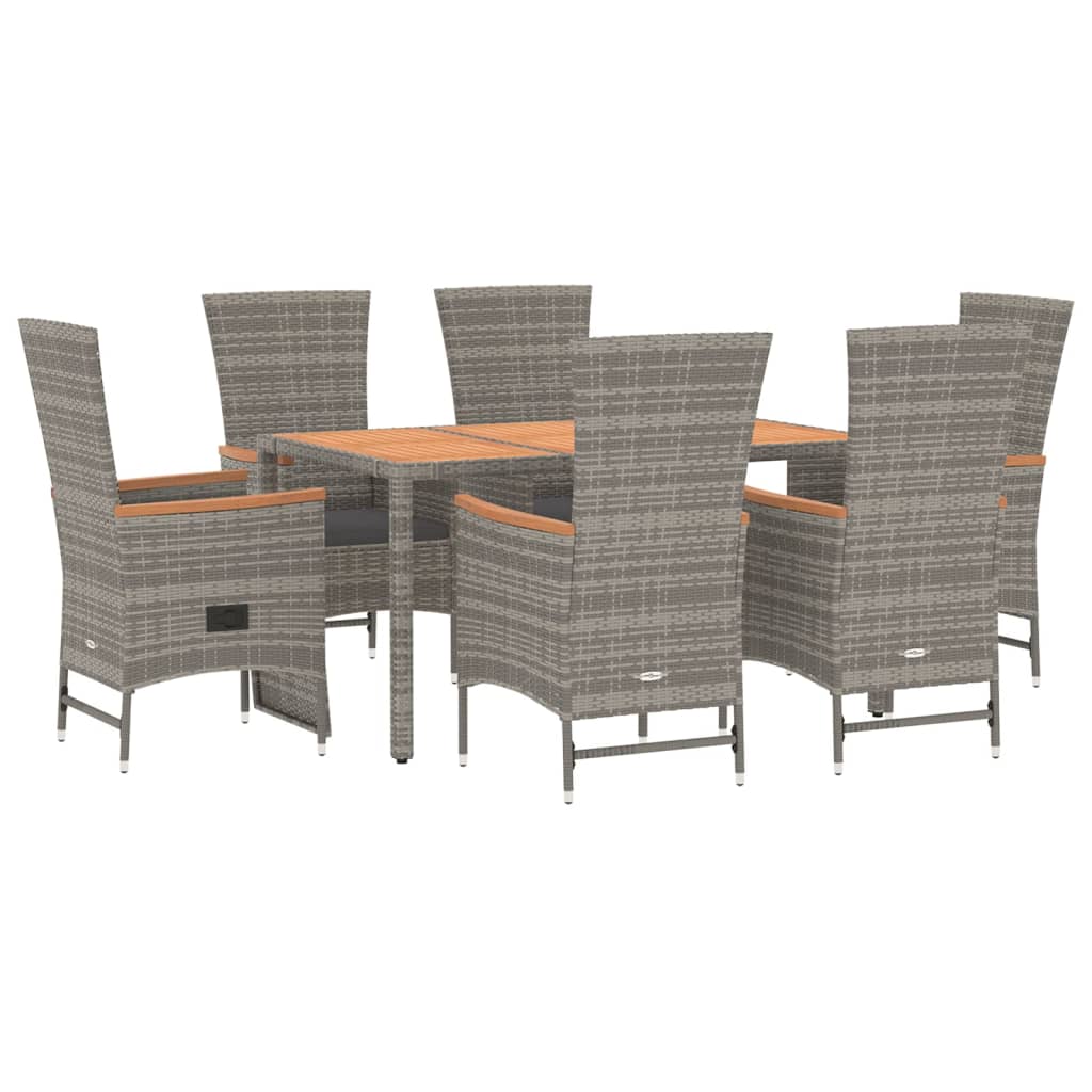 7 Pcs conjunto de jantar p/ jardim c/ almofadões vime PE cinza