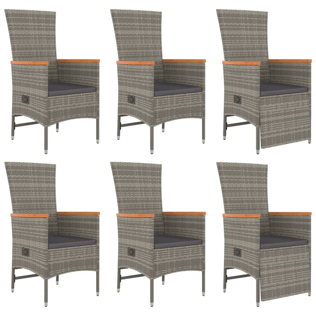 7 Pcs conjunto de jantar p/ jardim c/ almofadões vime PE cinza