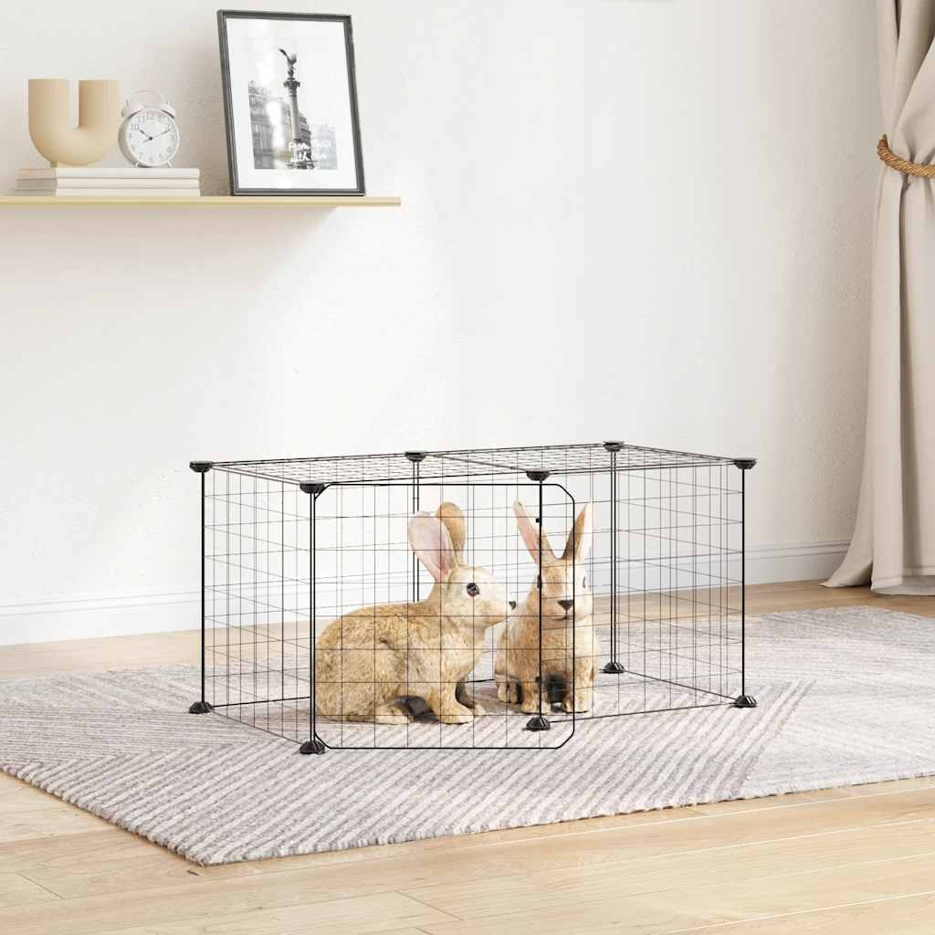 Gaiola p/ animais de 8 painéis c/ porta 35x35 cm aço preto