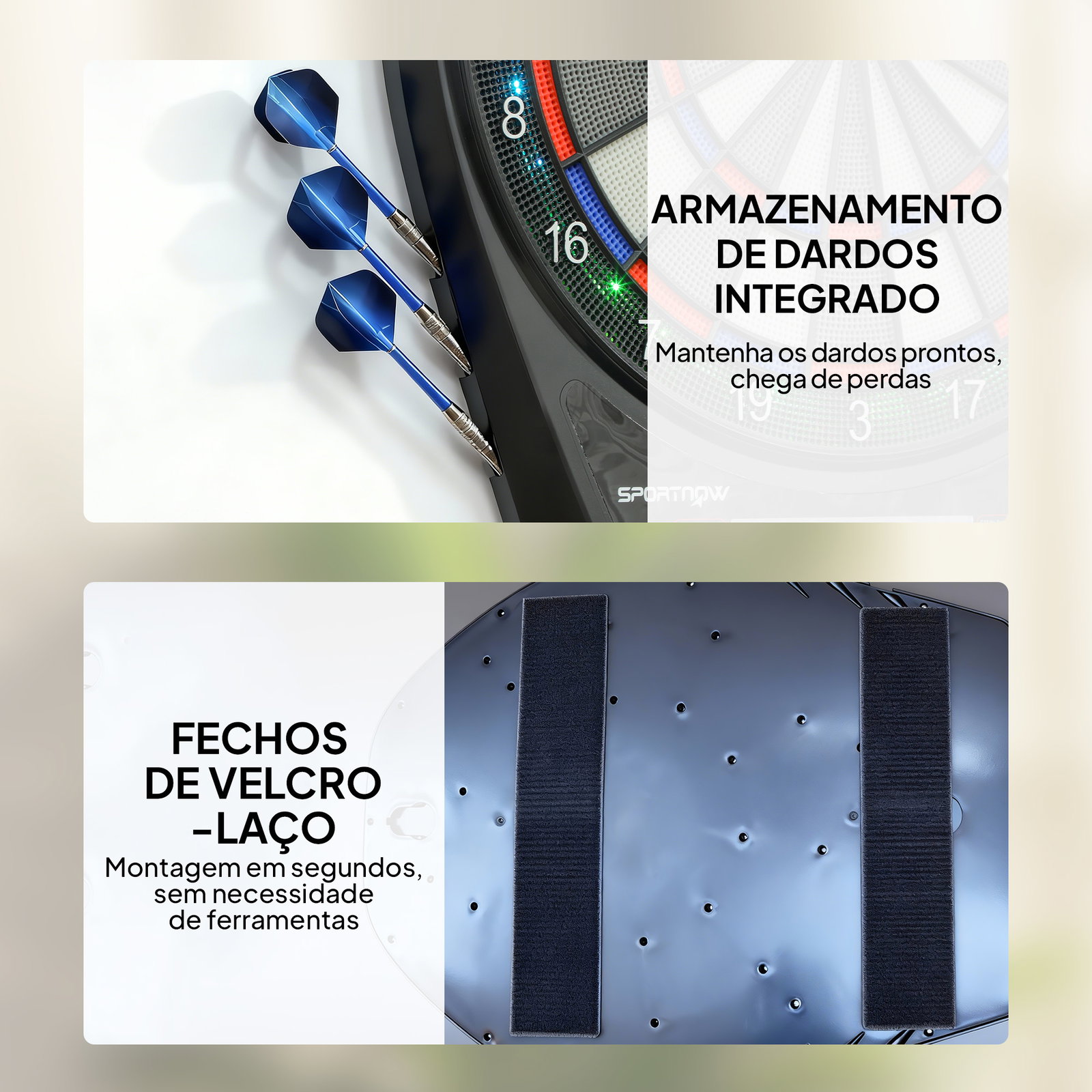 Alvo eletrónico com 6 dardos e 24 pontas macias ecrã LED 34 jogos e 2235 programas 60,5x45,5x3,6 cm multicolor