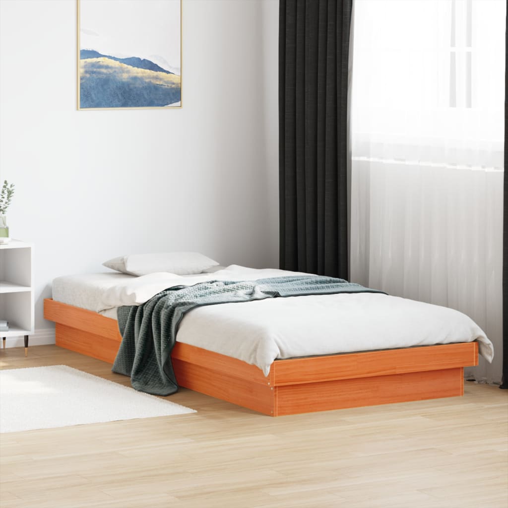 Estrutura de cama com LED 75x190 cm pinho maciço castanho-mel