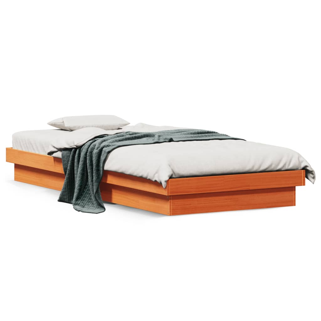 Estrutura de cama com LED 75x190 cm pinho maciço castanho-mel