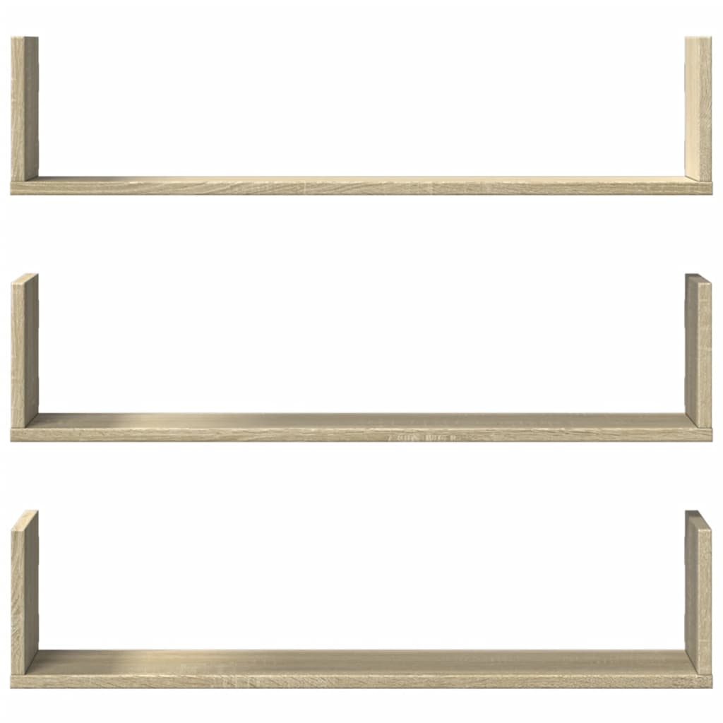 Prateleiras de parede 3 pcs derivados madeira carvalho sonoma