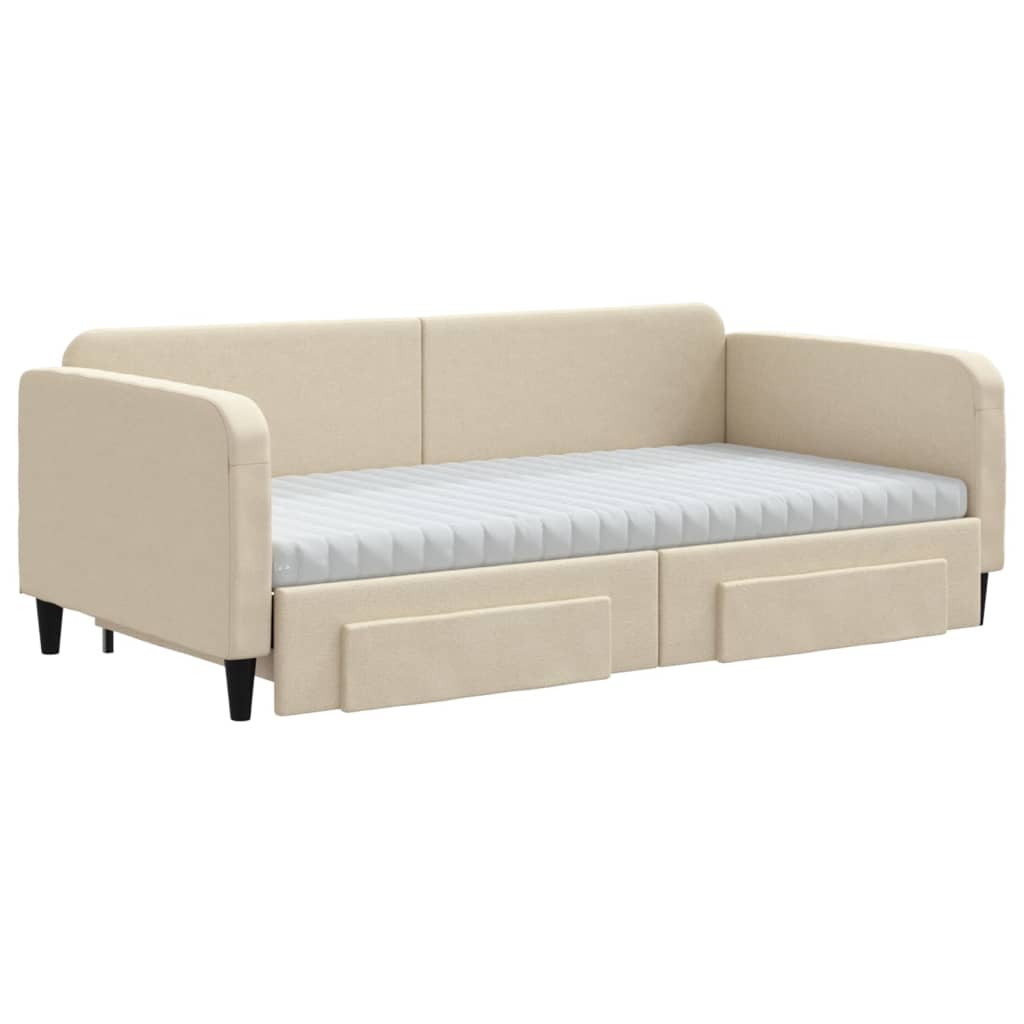 Sofá-cama com gavetão e gavetas 100x200 cm tecido cor creme