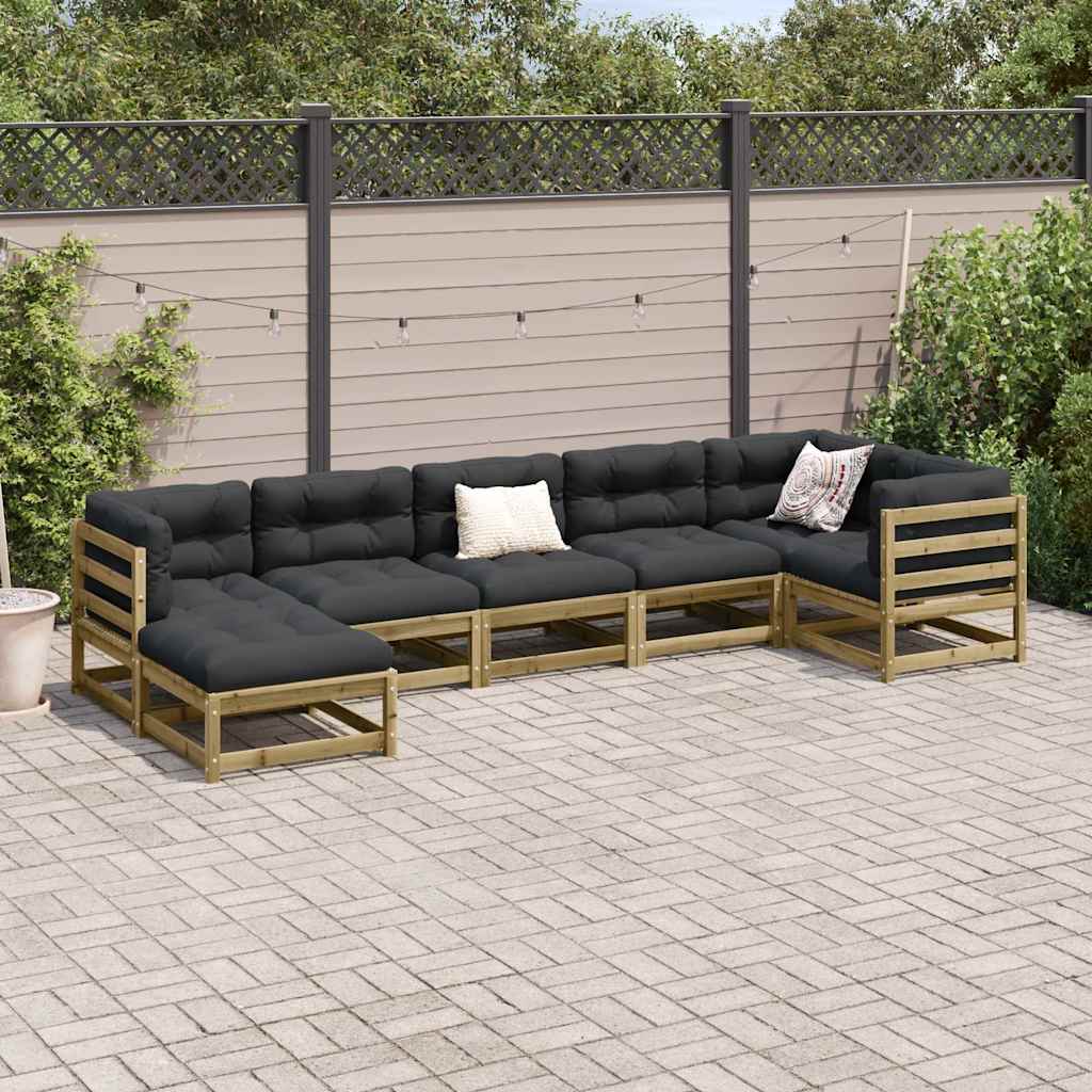 7 Pcs conjunto sofás jardim madeira de pinho impregnada