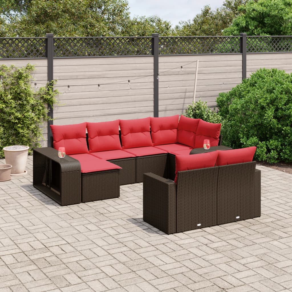 Conjunto de sofá de jardim com 10 peças e almofadas em rattan sintético marrom