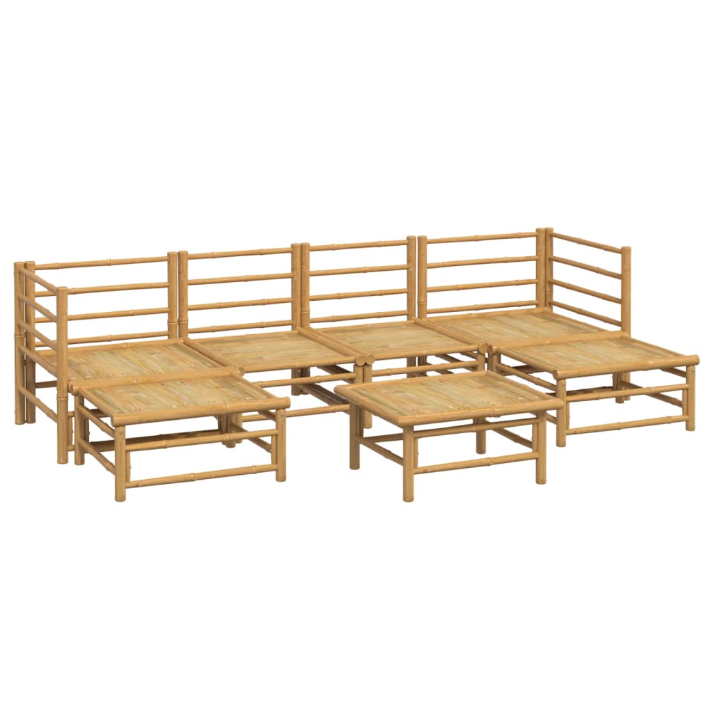 7 Pcs conj. lounge de jardim bambu c/ almofadões cinzento-claro