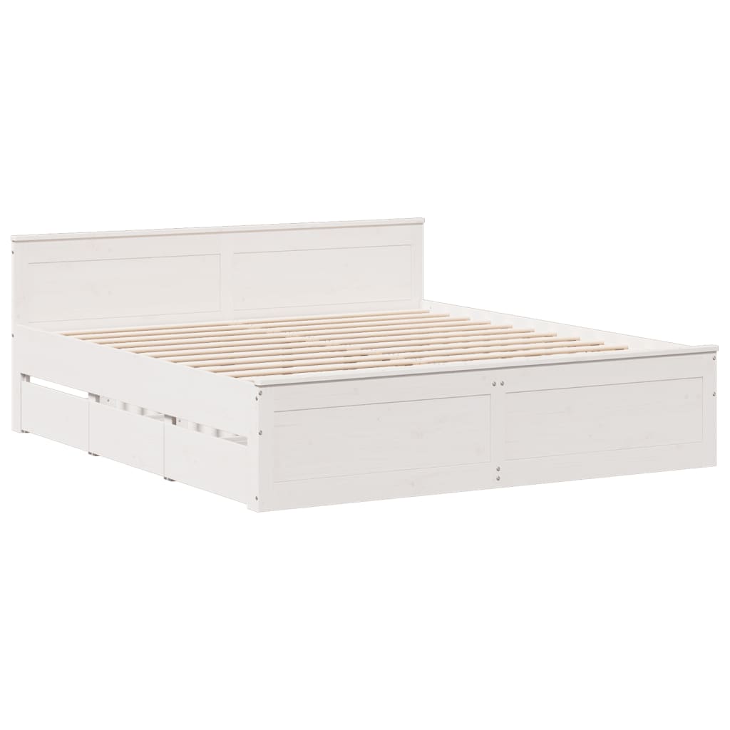 Cama sem colchão com cabeceira 200x200 cm pinho maciço branco
