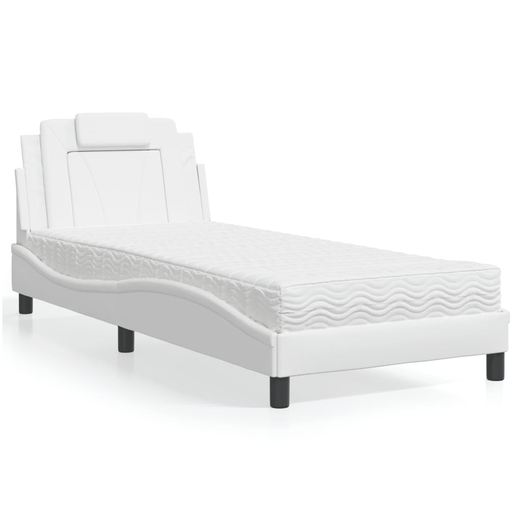 Cama viana com colchão 90x190 cm couro artificial branco