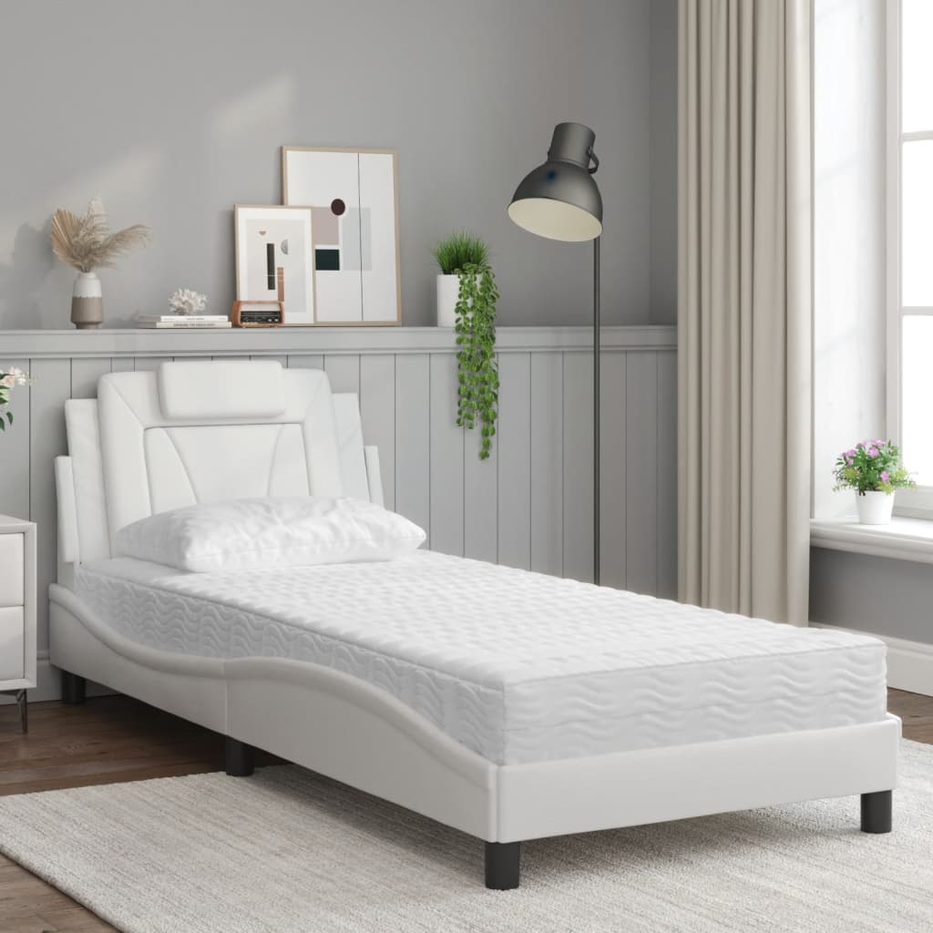 Cama viana com colchão 90x190 cm couro artificial branco
