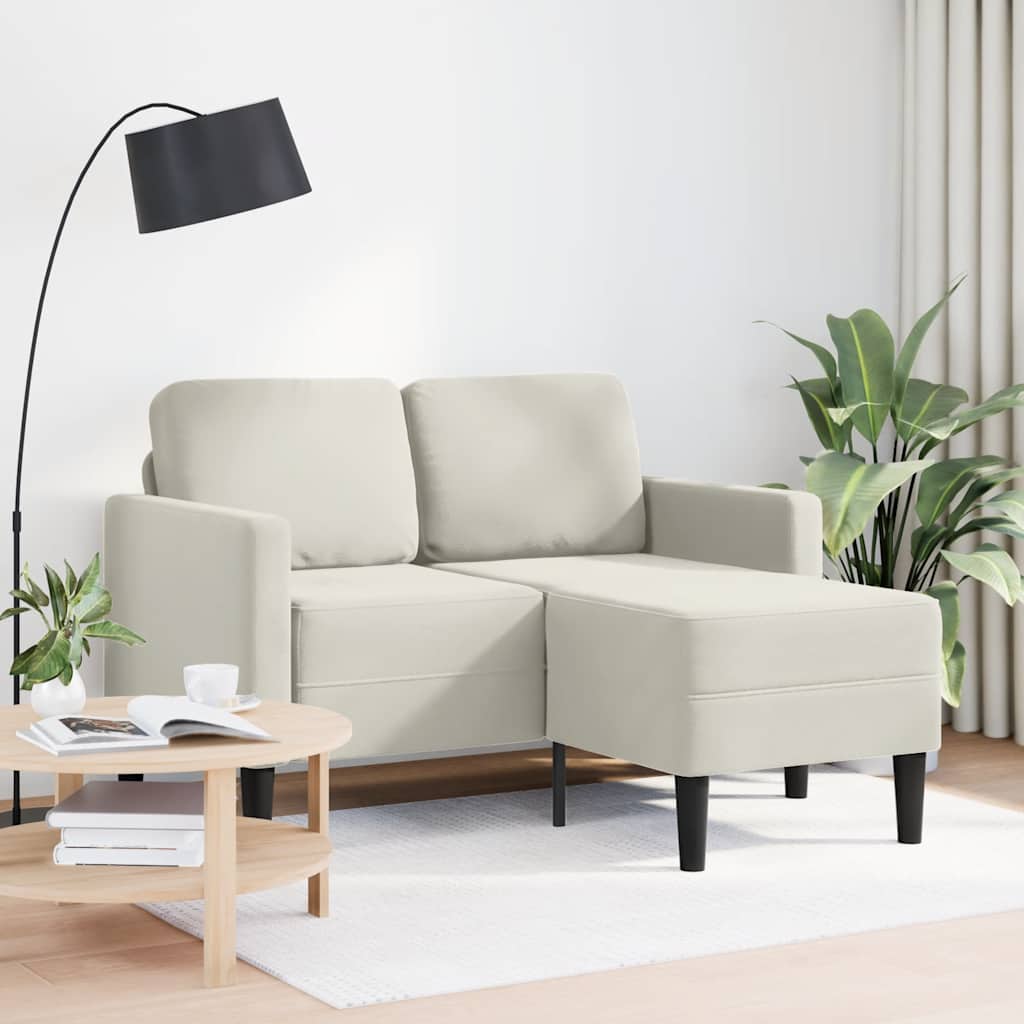 Sofá 2 lugares com chaise em l 125 cm veludo creme