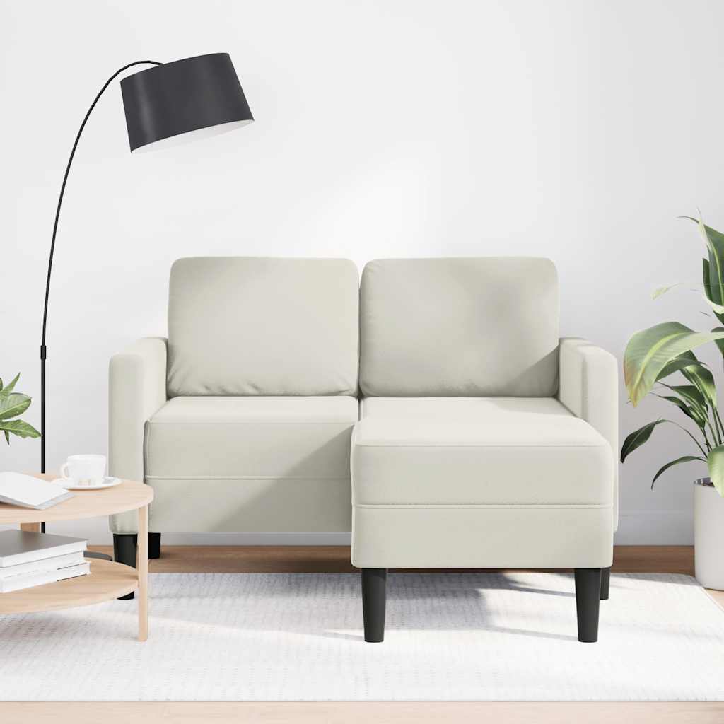 Sofá 2 lugares com chaise em l 125 cm veludo creme