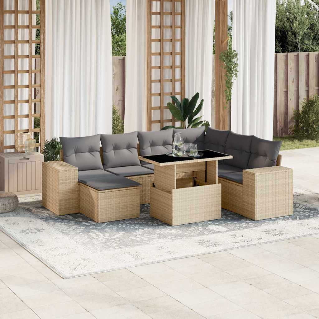 8 Pcs conjunto de sofás p/ jardim com almofadões vime PE bege