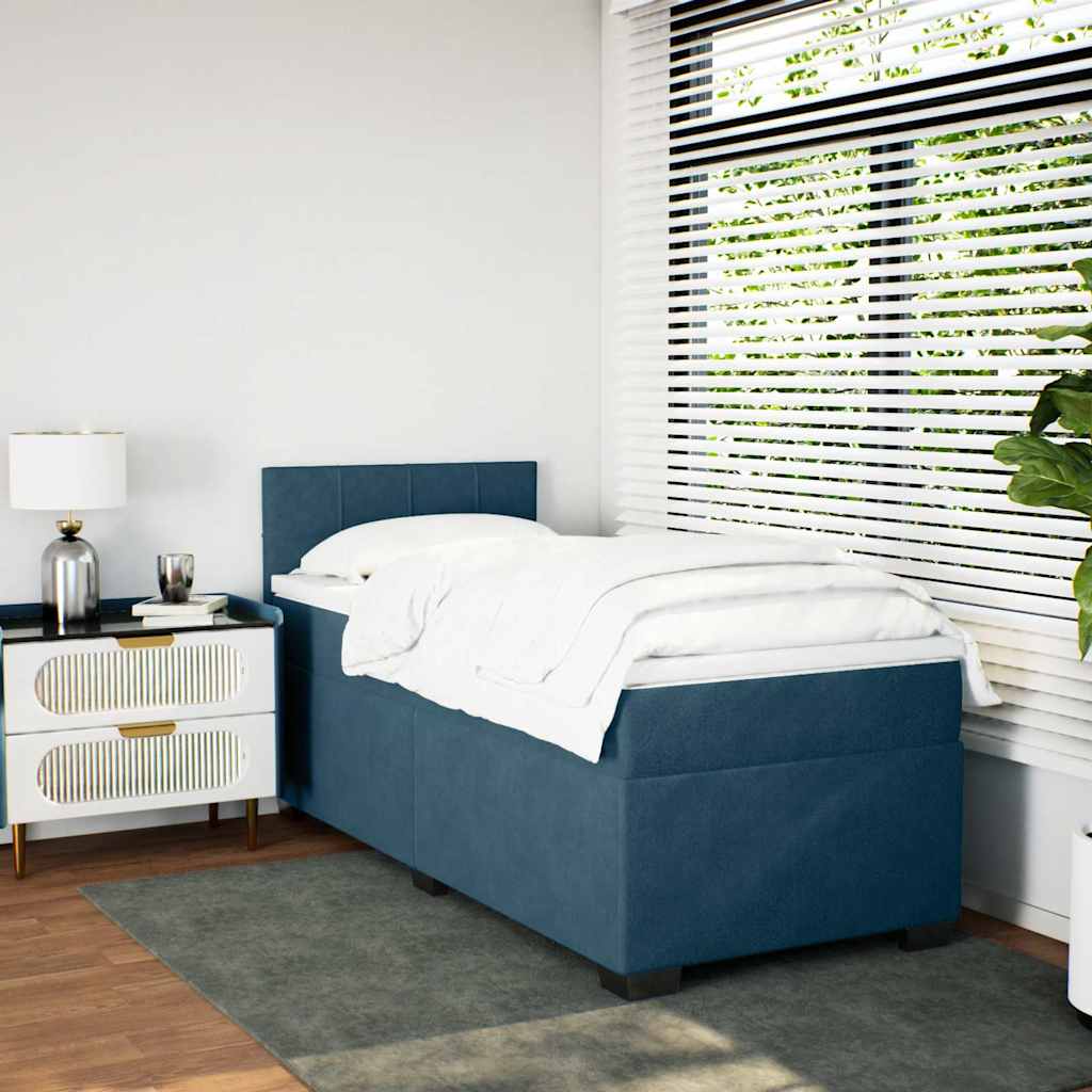 Cama boxspring com colchão 90x190 cm veludo azul