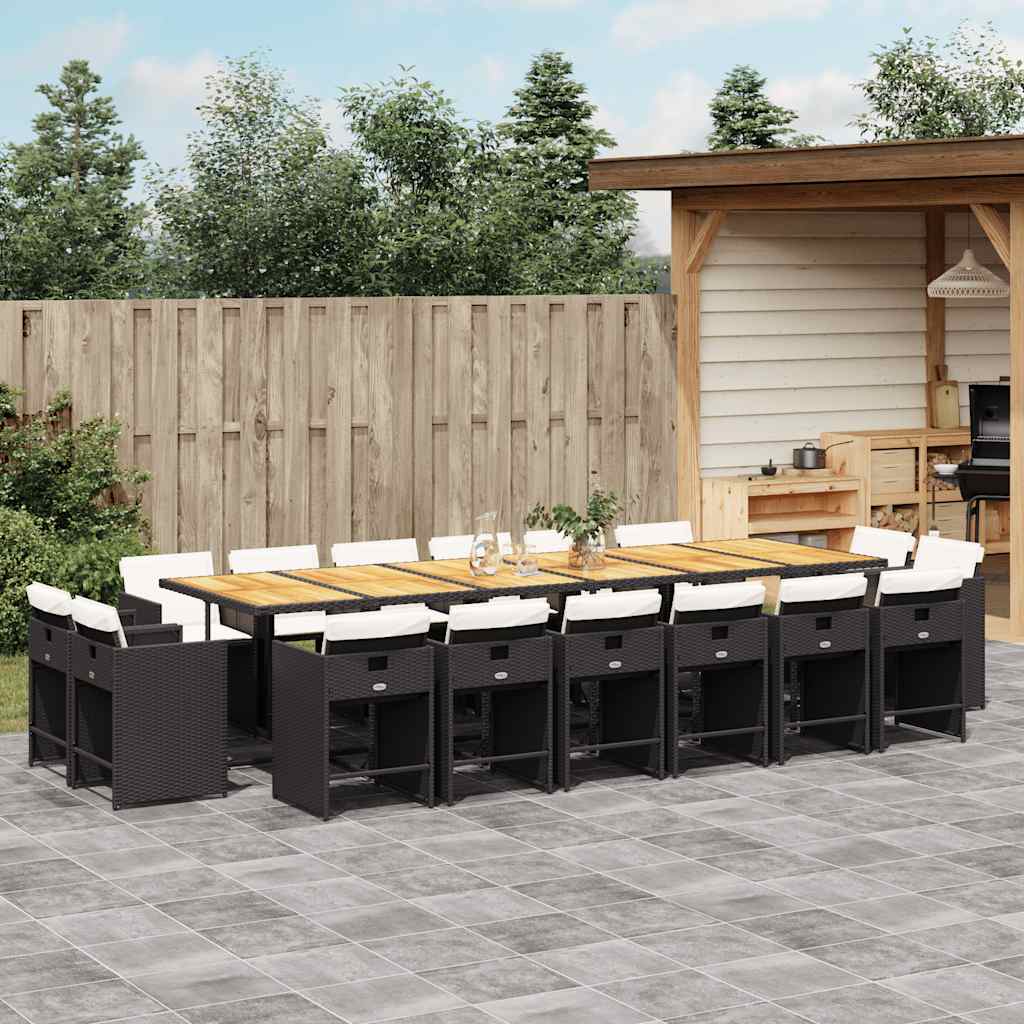 17 Pcs conjunto de jantar p/ jardim c/ almofadões vime PE preto
