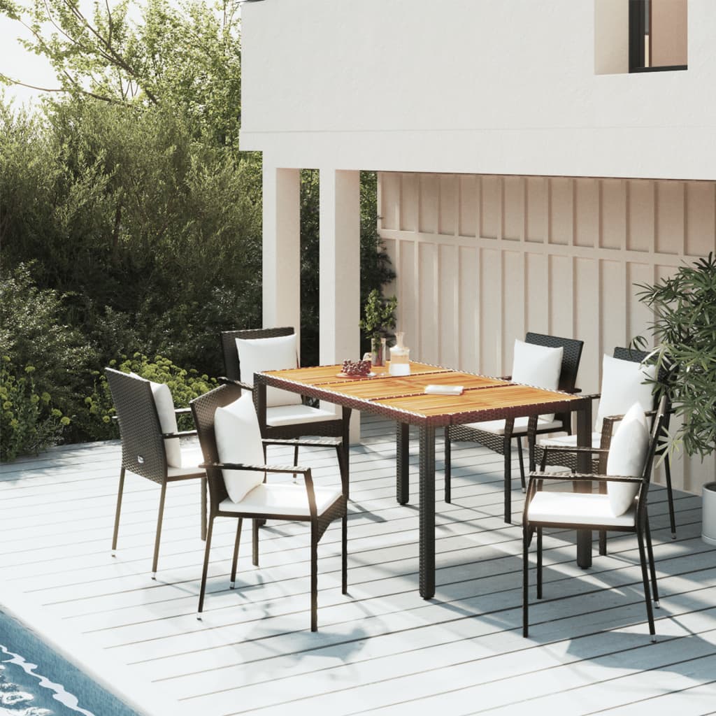 5 Pcs conjunto de jantar p/ jardim c/ almofadões vime PE preto