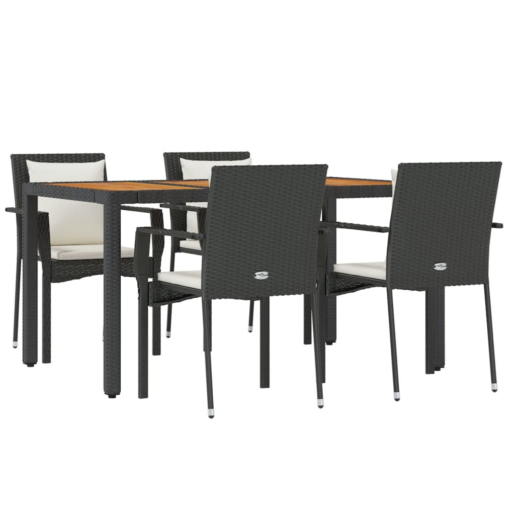 5 Pcs conjunto de jantar p/ jardim c/ almofadões vime PE preto