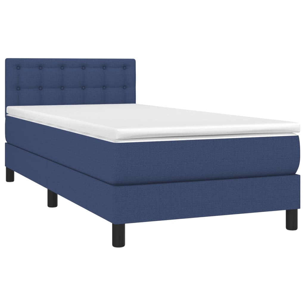 Cama box spring c/ colchão e LED 100x200 cm tecido azul