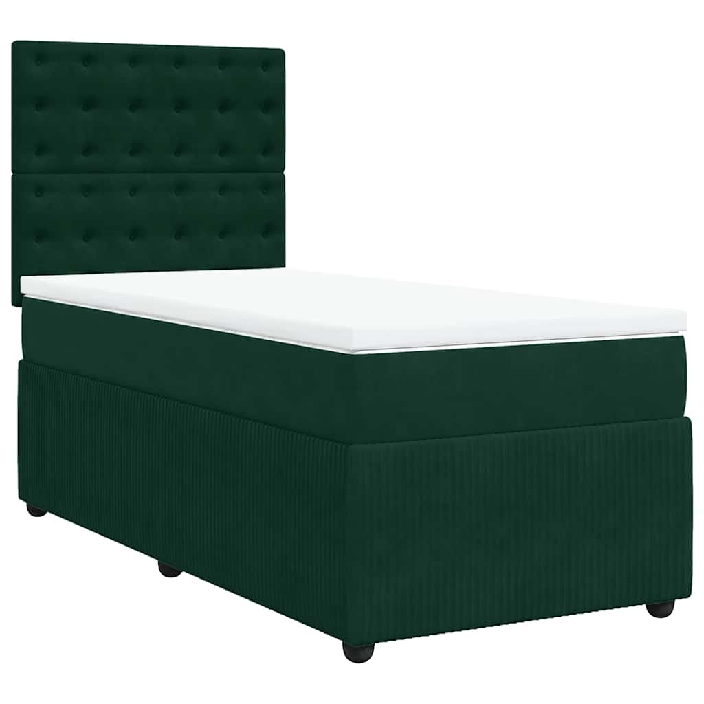 Cama com molas/colchão 100x200 cm veludo verde-escuro