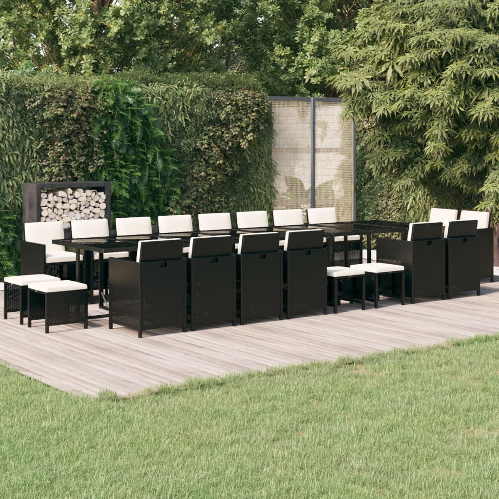21 Pcs conjunto jantar p/ jardim c/ almofadões vime PE preto