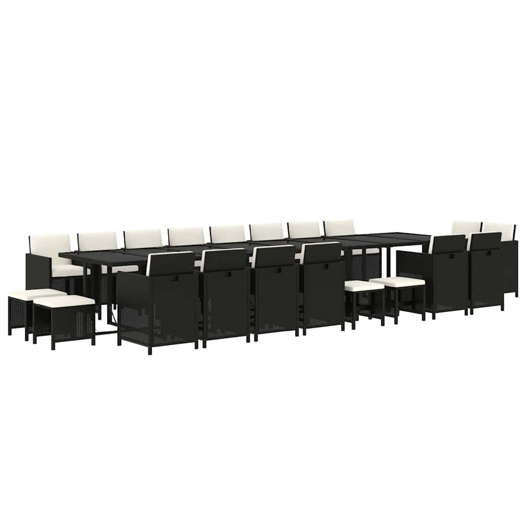 21 Pcs conjunto jantar p/ jardim c/ almofadões vime PE preto