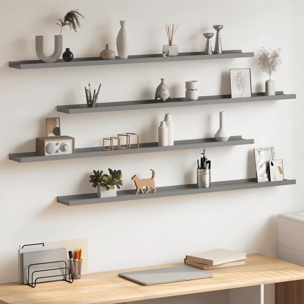 Prateleiras de parede 4 pcs 115x9x3 cm cinzento