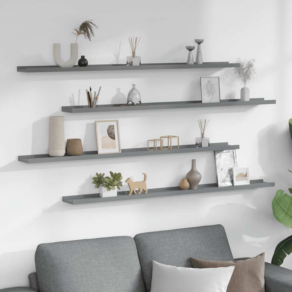 Prateleiras de parede 4 pcs 115x9x3 cm cinzento